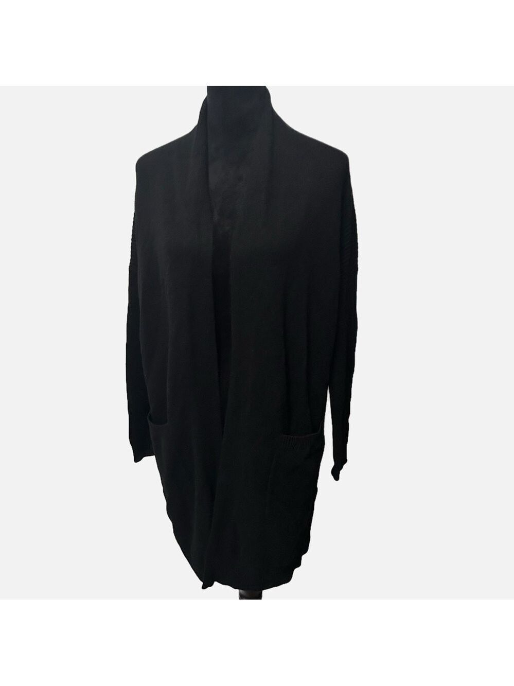 Vince $395 Wool Cashmere Drape Cardigan Black SML Pockets Lagenlook Granny Core